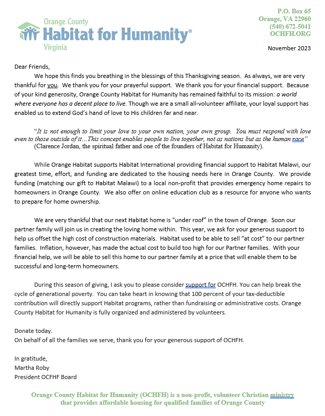 year end donation 2023 letter